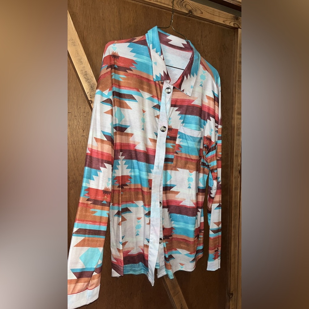 Multicolor Western Geometric Pattern Women Shirt